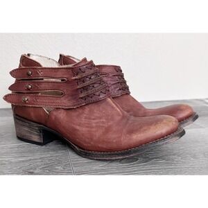 Freebird‎ by Steven Slay Brown Bootie Zip Boot Leather Triple Strap Size 8